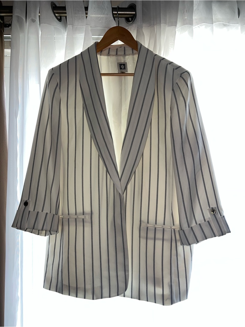Anne Klein White Blazer with Navy Pinstripes